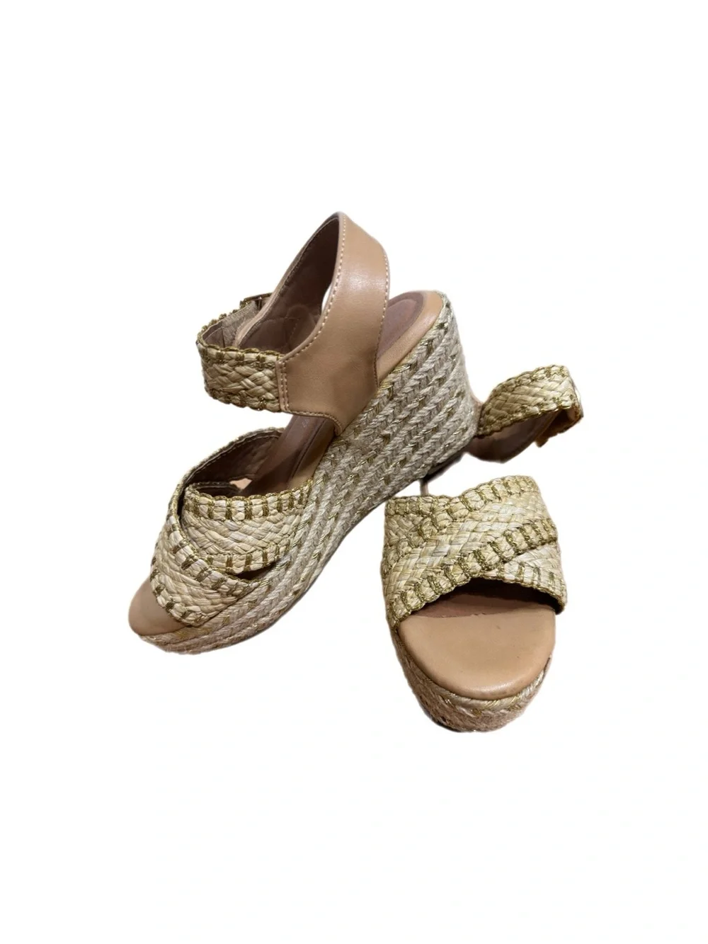 Woven Crisscross Espadrille Wedge Sandals in Natural